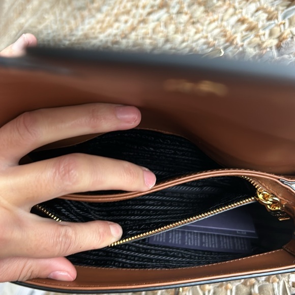 prada "embleme flap" small saffiano COGNAC purse BRAND NEWWW - Picture 12 of 17